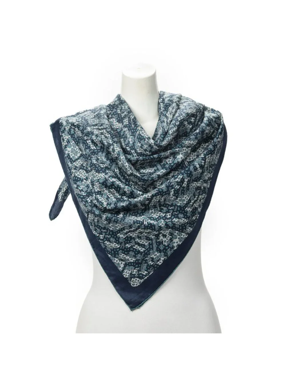 Hermes Scarf Navy Teal 58% Cotton 42% Silka